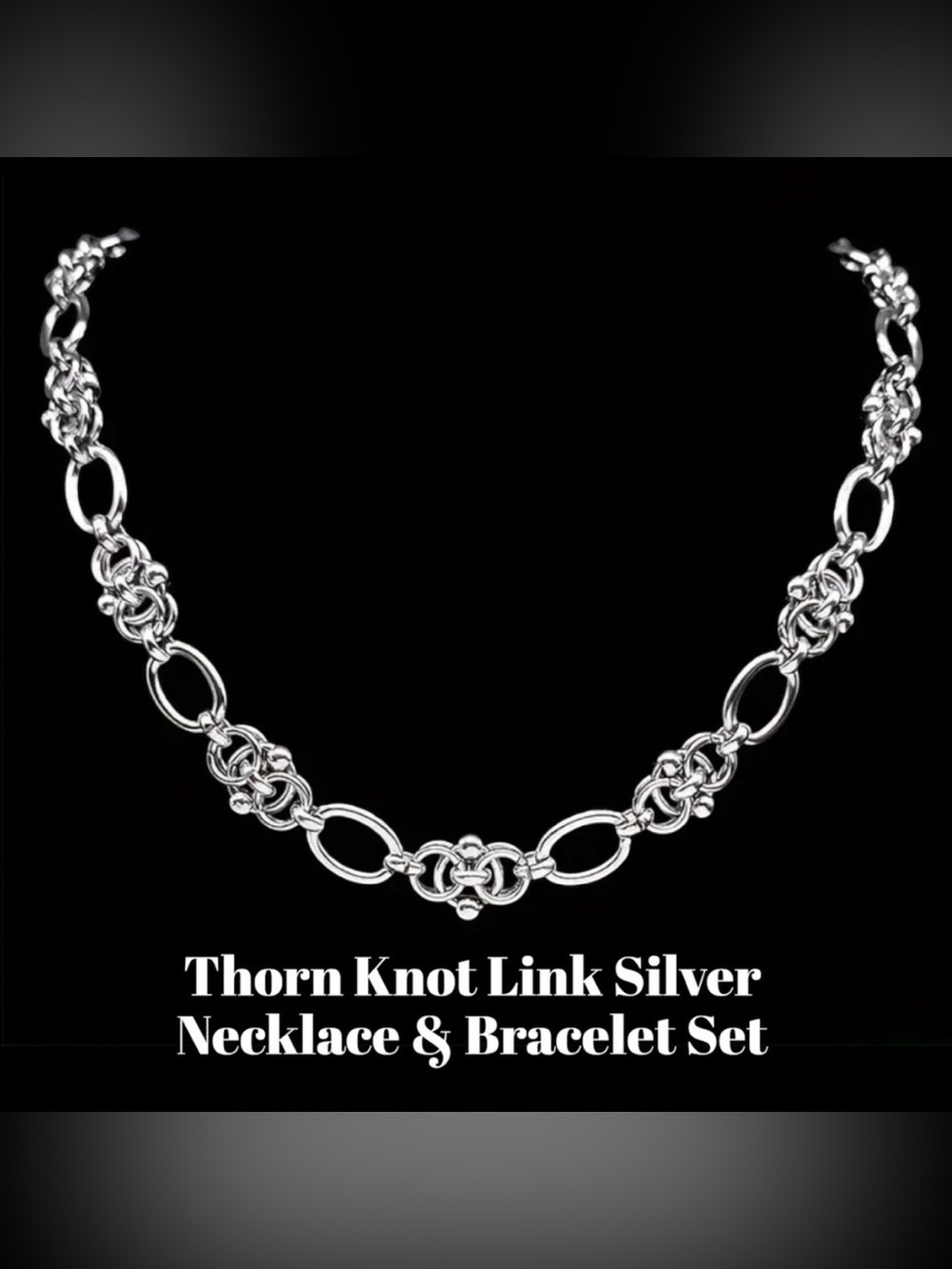 Silver Thorn Knot Link Necklace & Bracelet Set